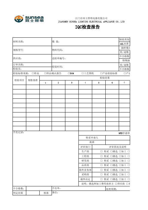 IQC来料检测报表(大全)