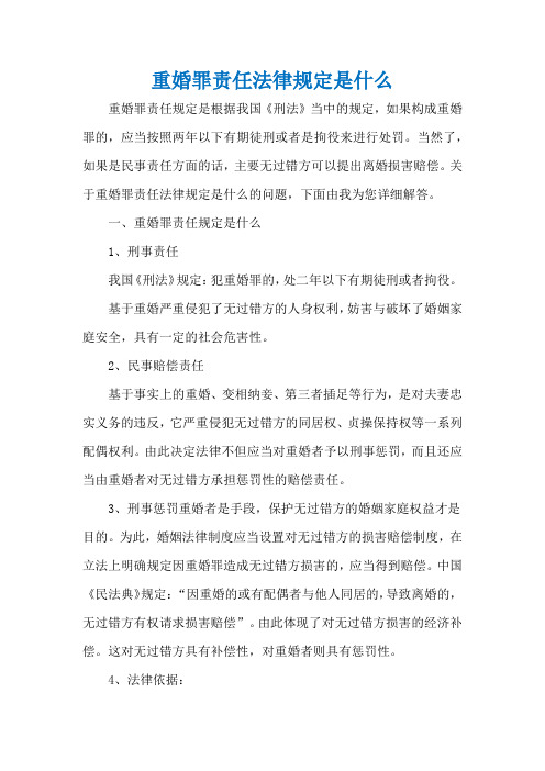 重婚罪责任法律规定是什么