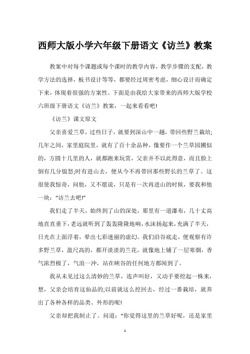 西师大版小学六年级下册语文《访兰》教案