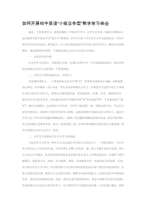 初中英语教学中开展小组合作学习教学反思