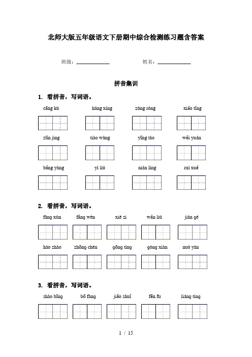 北师大版五年级语文下册期中综合检测练习题含答案