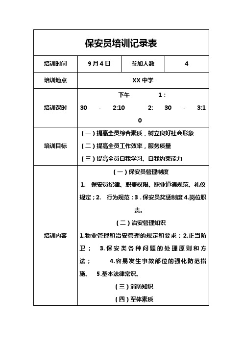 保安员培训记录表