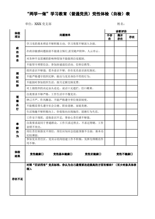 水电讯处党员党性体检表(全面)