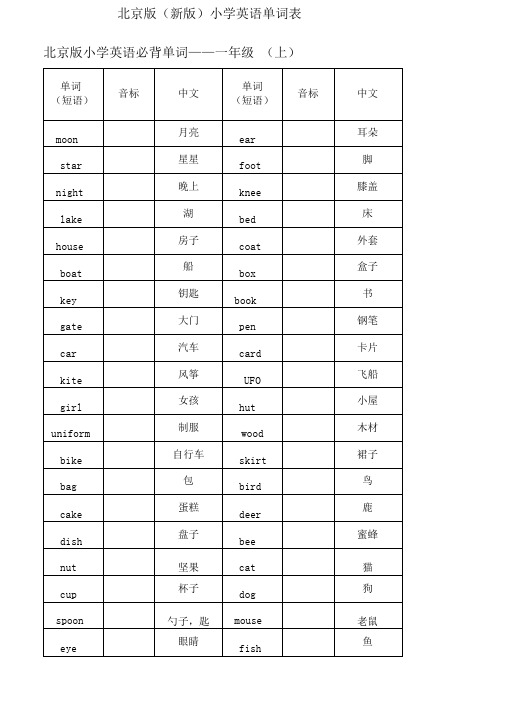 北京版英语单词表