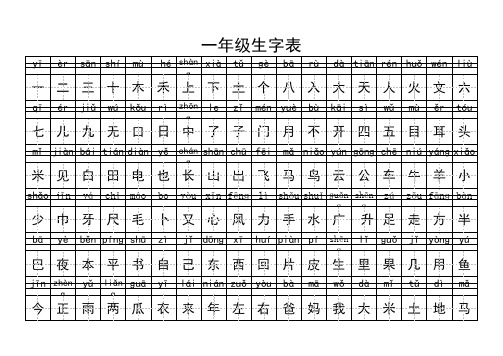 一年级生字表(带拼音)