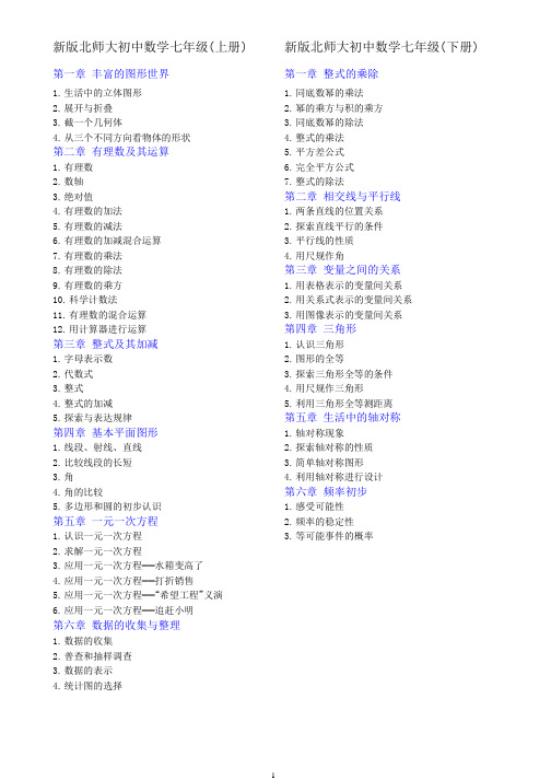 【北师大版】初中数学7-9年级教材目录