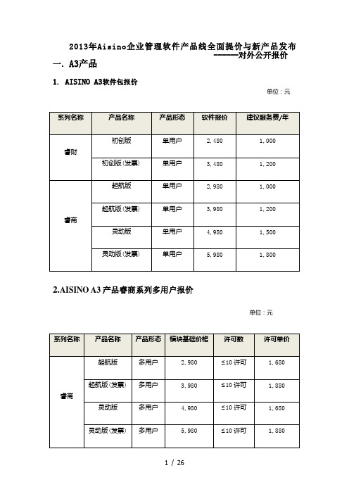 航天信息A3A6财务软件报价