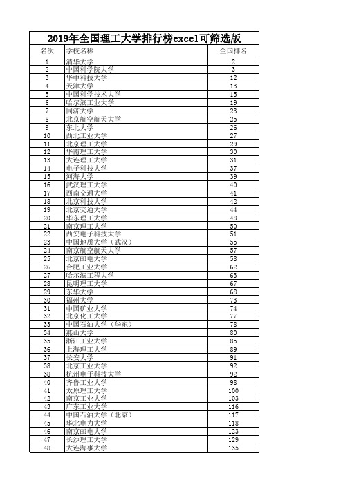 2019年全国理工大学排行榜excel可筛选版