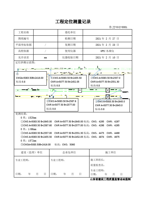 给水排水地下管道定位放线记录