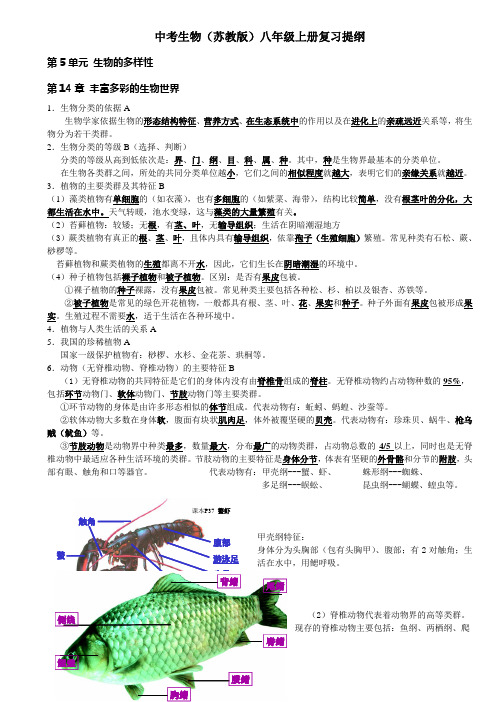 中考生物(苏教版)八年级上册复习提纲