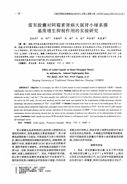 雷至胶囊对阿霉素肾病大鼠肾小球系膜基质增生抑制作用的实验研究