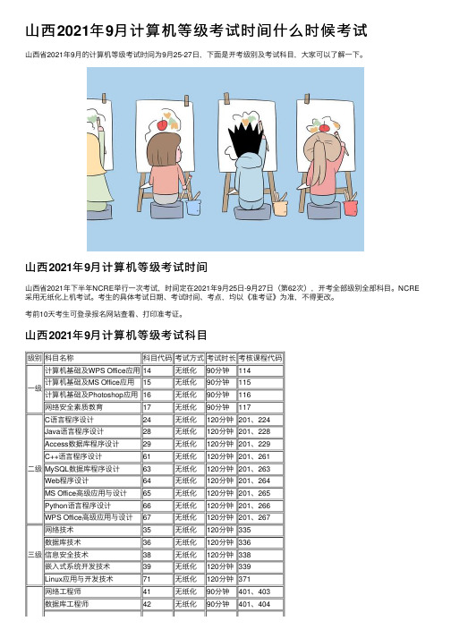 山西2021年9月计算机等级考试时间什么时候考试