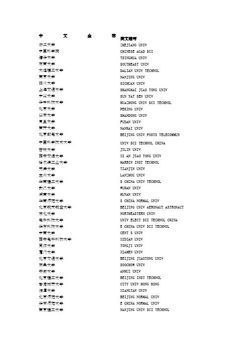 中外高校校名国内研究所中文全称和英文缩写对照