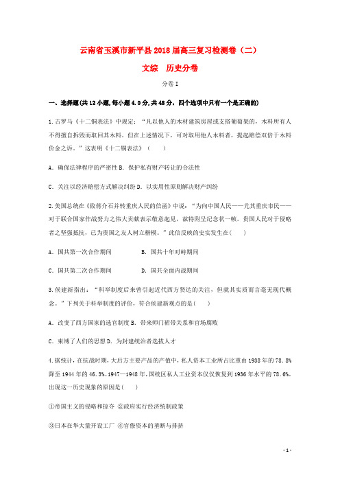 云南省玉溪市新平县2018届高三历史复习检测卷(二)