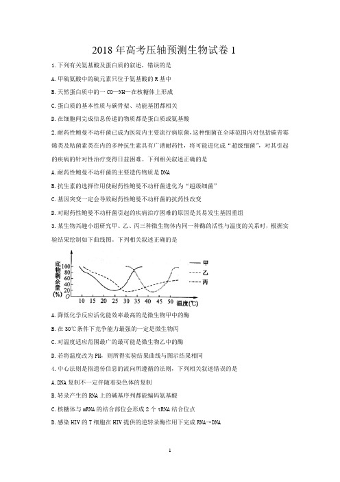 2018年高考压轴、预测生物试卷(共六套)后附答案