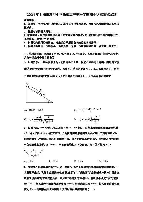 2024年上海市复旦中学物理高三第一学期期中达标测试试题含解析