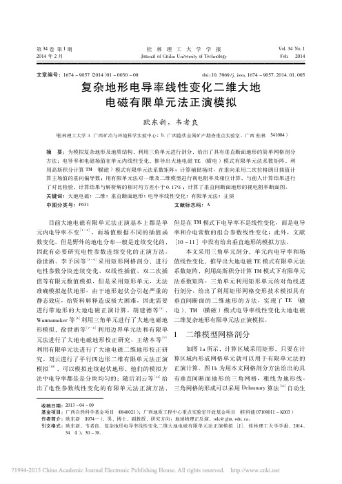 复杂地形电导率线性变化二维大地电磁有限单元法正演模拟_欧东新