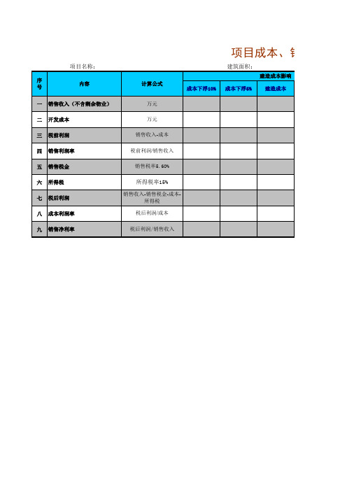 房地产项目成本控制套表