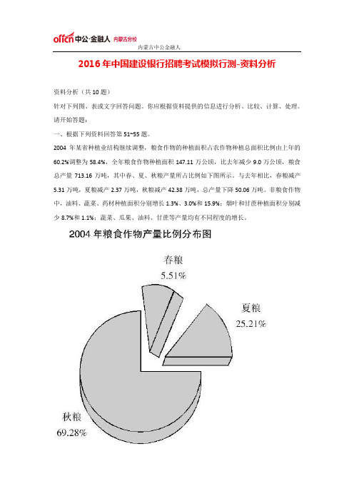 2016年中国建设银行招聘考试模拟行测-资料分析