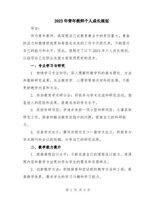 2023年青年教师个人成长规划