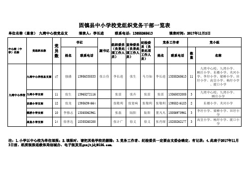 九湾中心学校党组织党务干部一览表