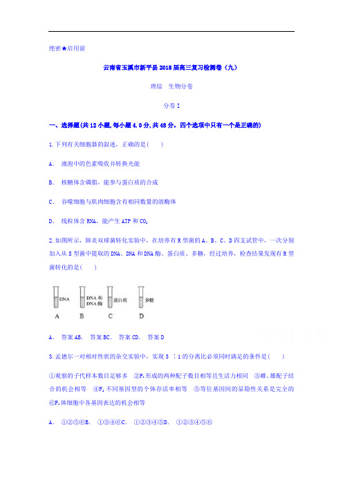 云南省玉溪市新平县2018届高三复习检测卷(九)生物分卷