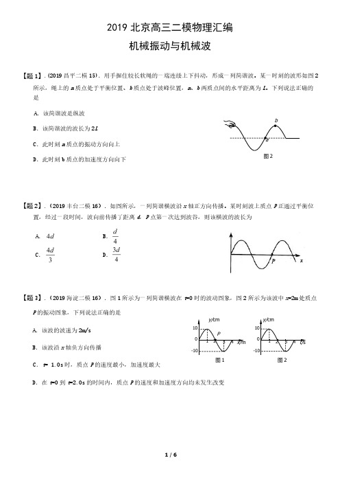 2019北京高三二模物理汇编：机械振动与机械波