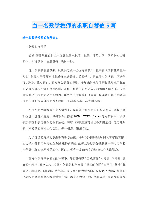 当一名数学教师的求职自荐信5篇