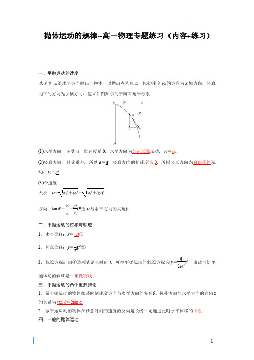 抛体运动的规律(解析版)--高一物理专题练习(内容+练习)