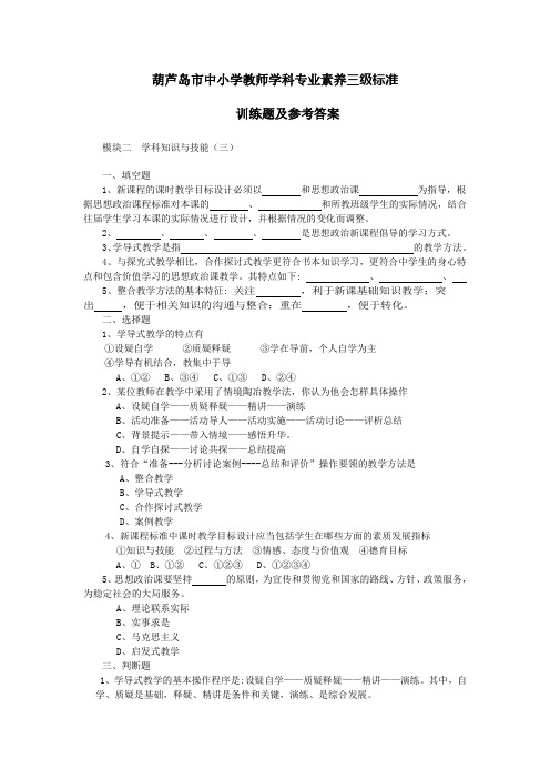 葫芦岛市中小学教师学科专业素养三级标准最新文档资料