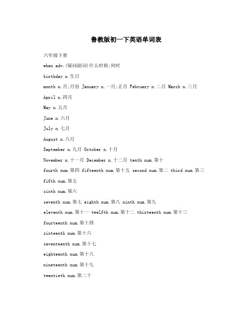 鲁教版初一下英语单词表