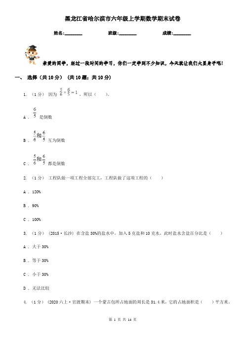 黑龙江省哈尔滨市六年级上学期数学期末试卷