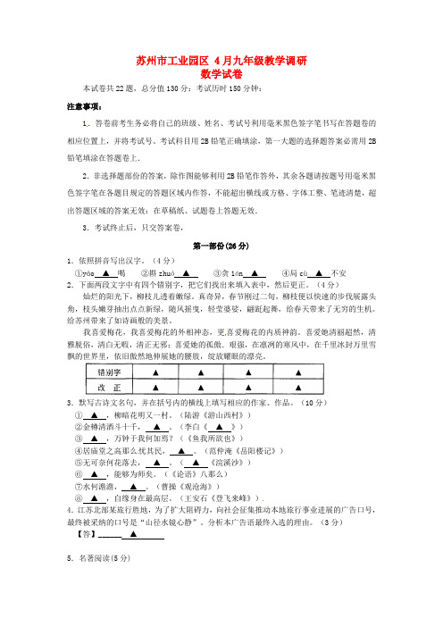 九年级语文4月教学调研试题