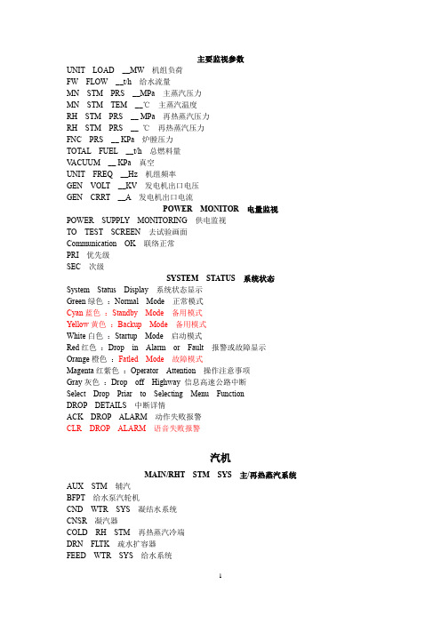 大型火力发电厂专业词汇中英文翻译大全