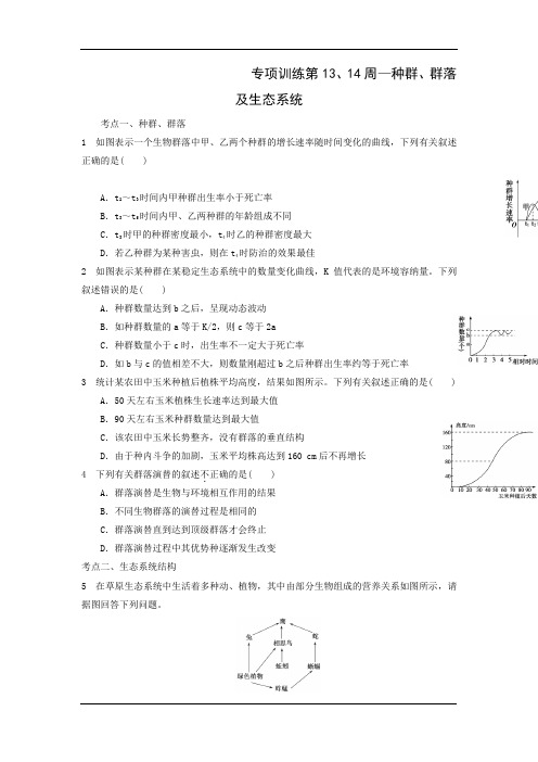 2015高考生物二轮复习专项周练：第13、14周 种群、群落及生态系统