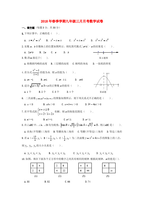 最新-2018年九年级数学上学期三月月考试卷 人教新课标版 精品