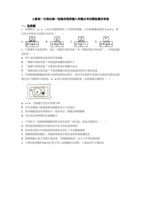 人教高一生物必修一细胞的物质输入和输出考试模拟题含答案