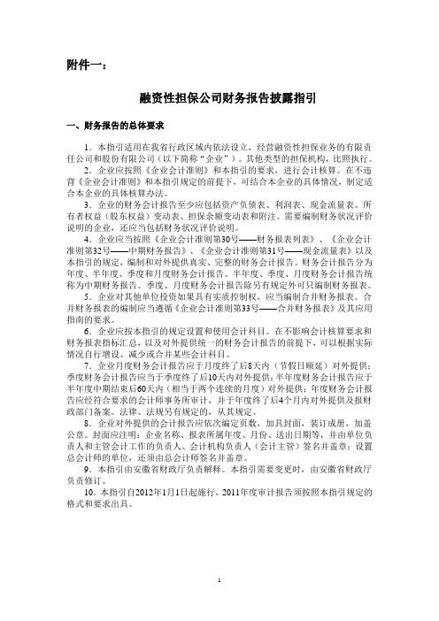 融资性担保公司财务报告披露指引