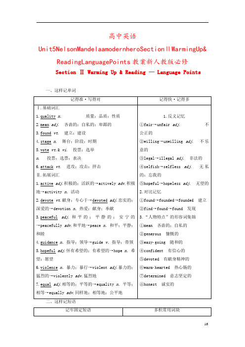 高中英语Unit5NelsonMandelaamodernheroSectionⅡWarmingUp