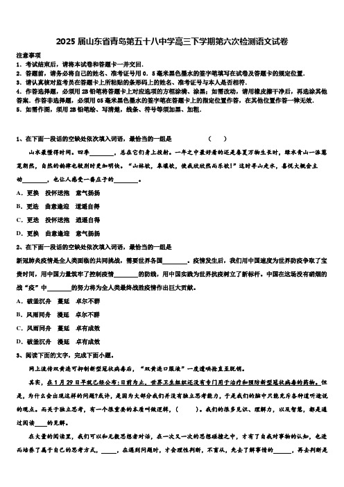 2025届山东省青岛第五十八中学高三下学期第六次检测语文试卷含解析