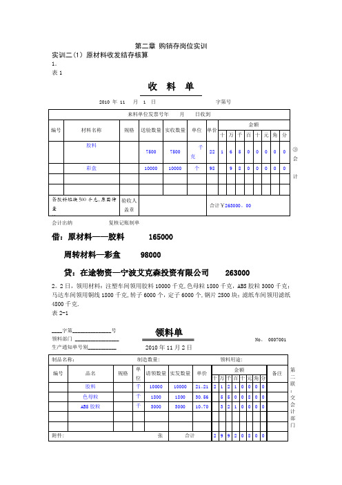 企业会计岗位实训答案_第二章购销存核算岗位