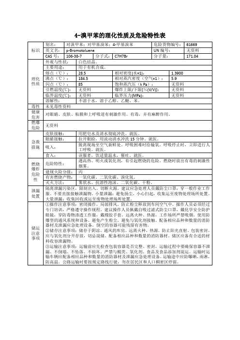 4-溴甲苯(对溴甲苯;对甲基溴苯;4-甲基溴苯)的理化性质及危险特性表