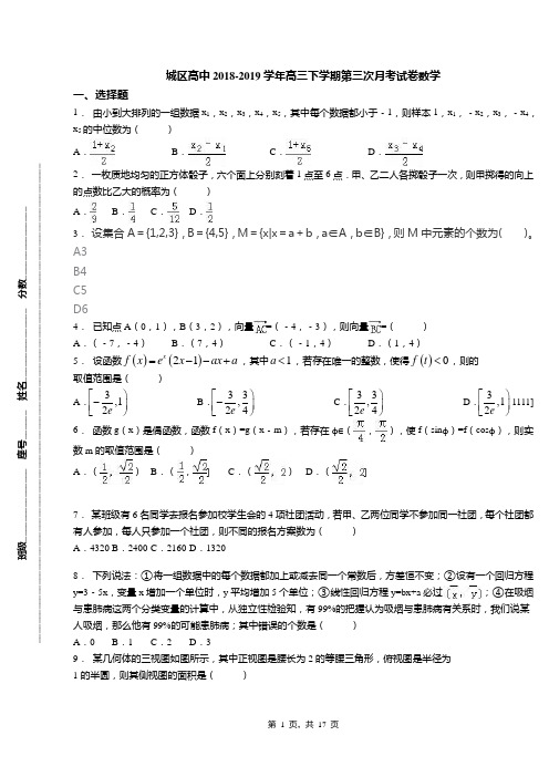 城区高中2018-2019学年高三下学期第三次月考试卷数学(3)