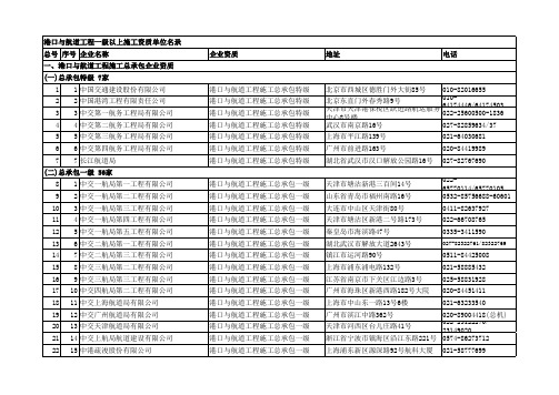 港口与航道工程一级以上施工资质单位名录