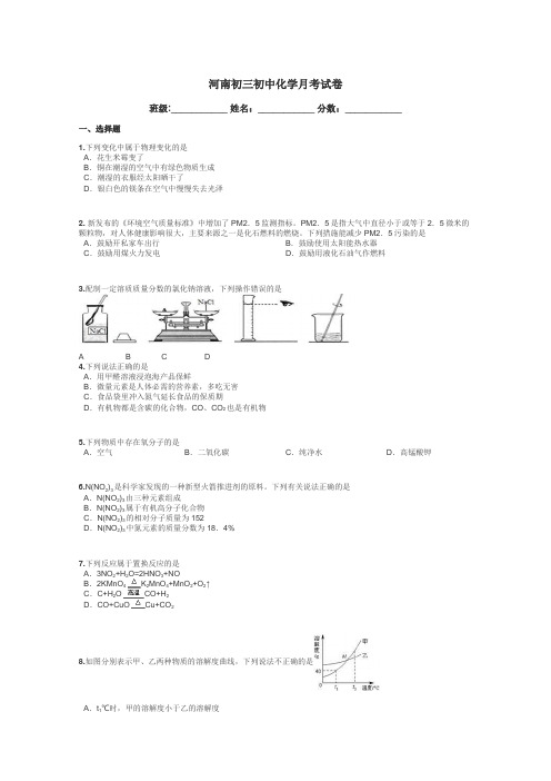 河南初三初中化学月考试卷带答案解析