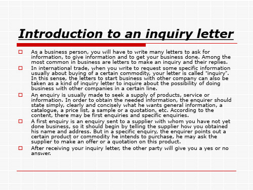 Unit 3 inquiries and replies