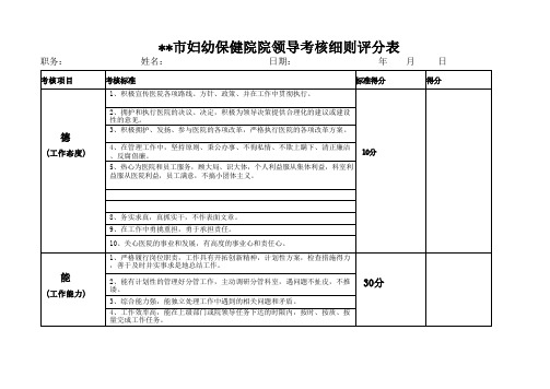 妇幼保健院院领导、职能科室、临床医技科室护士长考核细则评分表