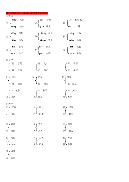 2014-2015学年一年级下期中语文复习资料