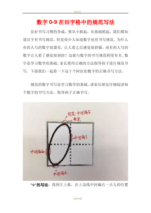 数字0-9的书写书法 数字书写规范