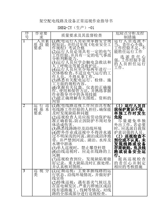 架空配电线路及设备正常巡视作业指导书